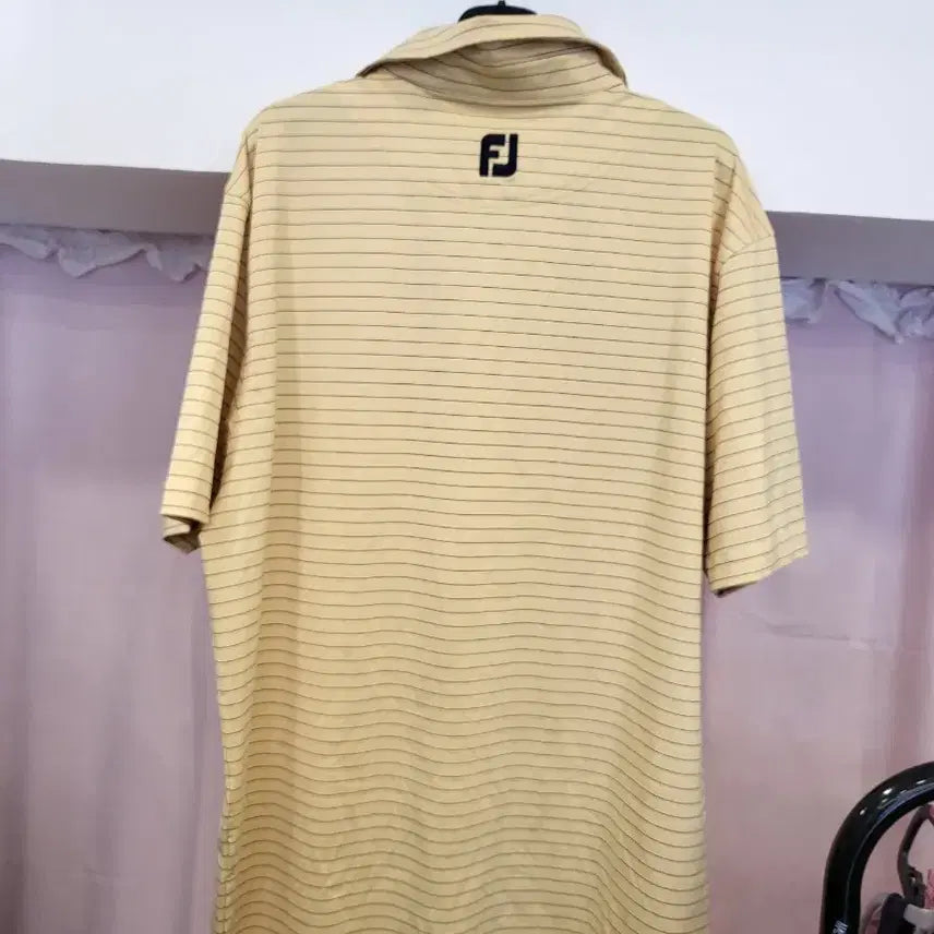 [BUNJANG] FJ Golf Wear Yellow Stripe Short Sleeve Polo Shirt / FJ 골프웨어 반팔 카라티 옐로우 스트라이프