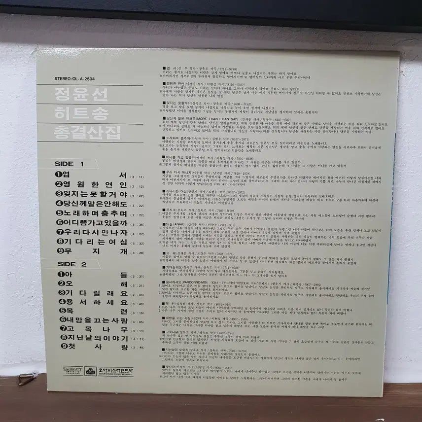 [SOLD OUT] 정윤선 히트송 총결산집 LP  오아시스레코드