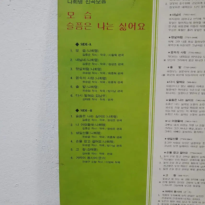 [SOLD OUT] 나희명 신곡모음 - 모습 / 슬픔은 나는 싫어요 LP  1978 서라벌