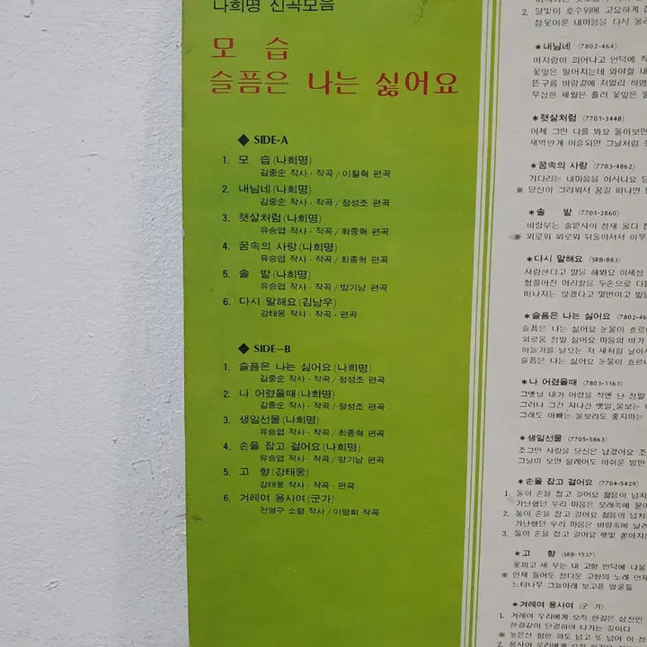 [SOLD OUT] 나희명 신곡모음 - 모습 / 슬픔은 나는 싫어요 LP  1978 서라벌