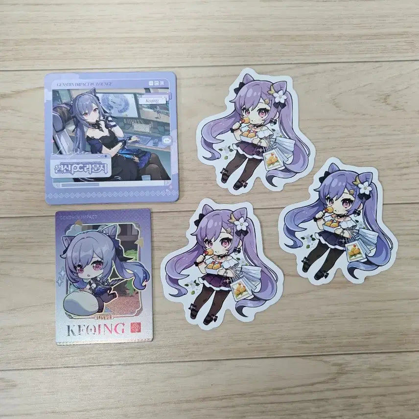 [BUNJANG] Genshin Impact Keqing Coaster + Photocard + Removable Sticker Goods Set / 원신 각청 코스터 + 포토카드 + 리무버블스티커 굿즈