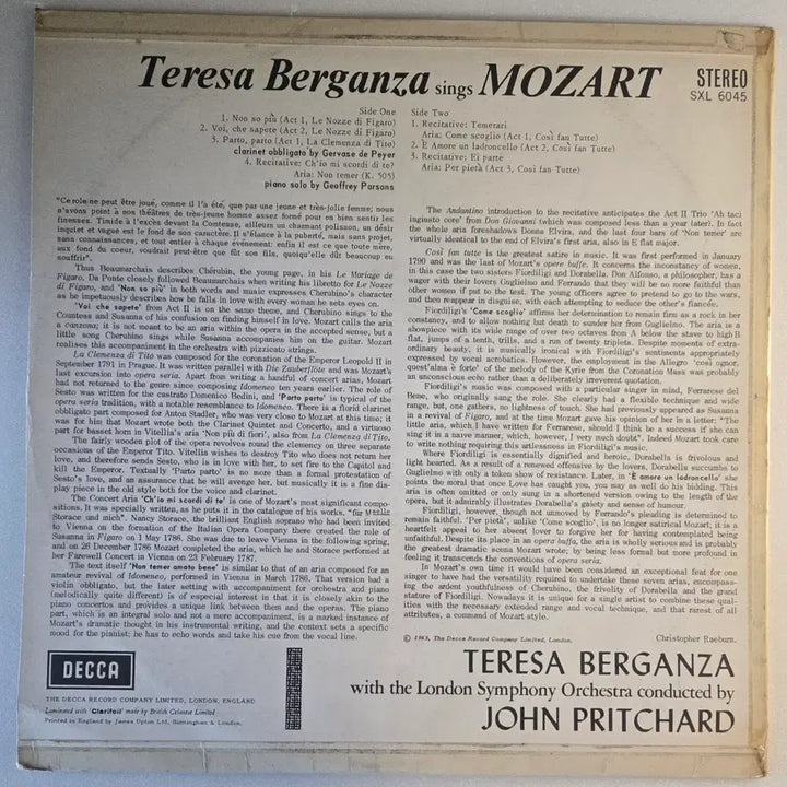 [BUNJANG] Teresa Berganza Sings Mozart Aria Album LP (Decca SXL WB ED1) / 테레사 베르간사- 모차르트 아리아집 LP(Decca SXL WB ed1)