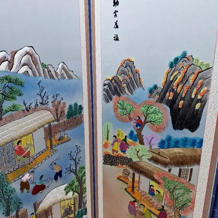 [BUNJANG] Korean Folk Painting 8-Panel Folding Screen / 깨끗한 농경 풍속도 8폭 수병풍 입니다