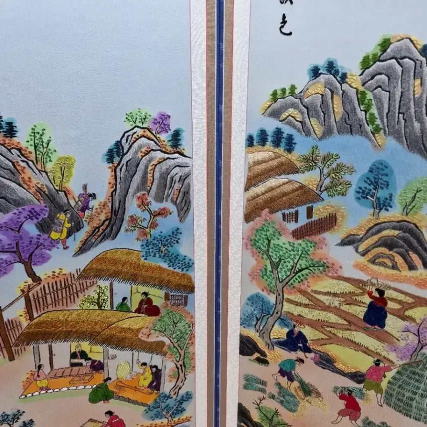 [BUNJANG] Korean Folk Painting 8-Panel Folding Screen / 깨끗한 농경 풍속도 8폭 수병풍 입니다