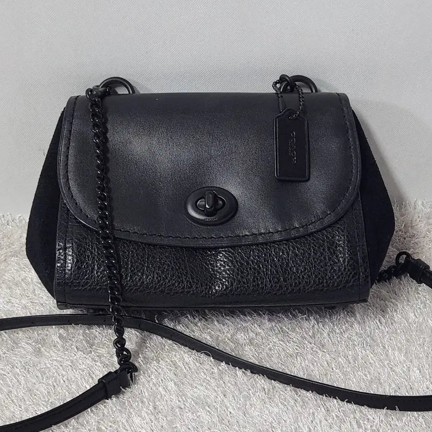 [BUNJANG] Coach Faye Leather Mix Crossbody Bag Black / [정품] 코치 페이 레더 믹스 크로스바디백 블랙
