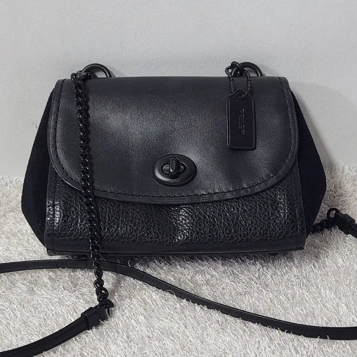 [BUNJANG] Coach Faye Leather Mix Crossbody Bag Black / [정품] 코치 페이 레더 믹스 크로스바디백 블랙