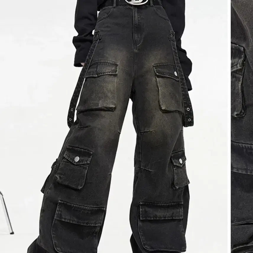 [BUNJANG] KUAS Multi-Pocket Strap Cargo Jeans / kuas 멀티포켓 스트랩 카고 청바지 김채원 바지