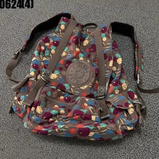 [BUNJANG] Kipling Floral Pattern Backpack Brown / 키플링 백팩 꽃무늬 브라운 0624