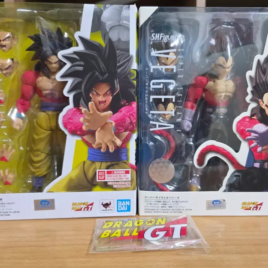 [BUNJANG] S.H.Figuarts Dragon Ball Super Saiyan 4 Goku &amp; Vegeta Bundle Set with GT Acrylic Logo / SHF 드래곤볼 초사이어인4 손오공, 배지터 일괄 + GT 아크릴 로고