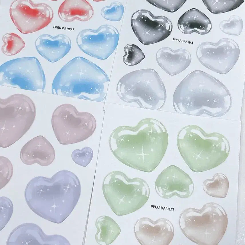 [BUNJANG] Ppeuda Shop Heart Sticker Set (4 Types) / 쁘다상점 하트 스티커 4종