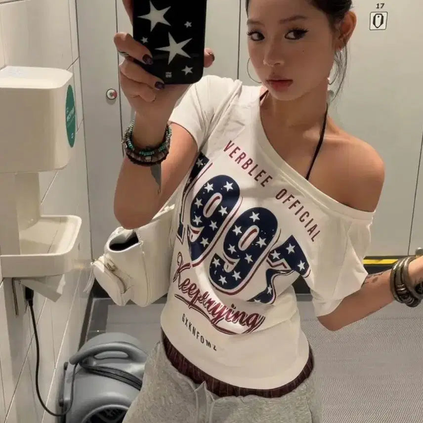 [BUNJANG] Vintage White One-Shoulder T-Shirt / 빈티지 화이트 원숄더 반팔 티셔츠