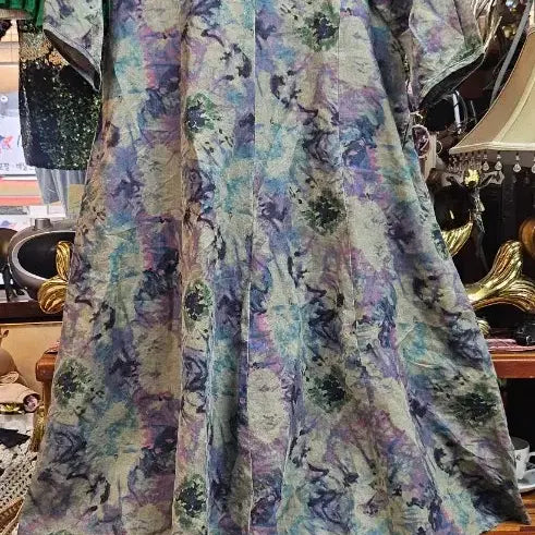 [BUNJANG] Linen Tie-Dye Long Dress with Flower Brooch / 린넨마나염 롱원피스