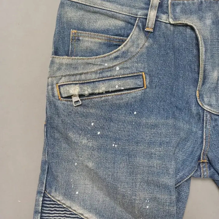 [BUNJANG] Balmain Paint Penki Biker Jeans 32 / 정품 [32] 발망 페인트 펜키 바이커 데님 진 청바지 155BLUE