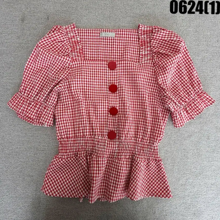 [BUNJANG] IFNE Red Plaid Ruffle Blouse / IFNE 빨간색 체크 프릴 블라우스 F