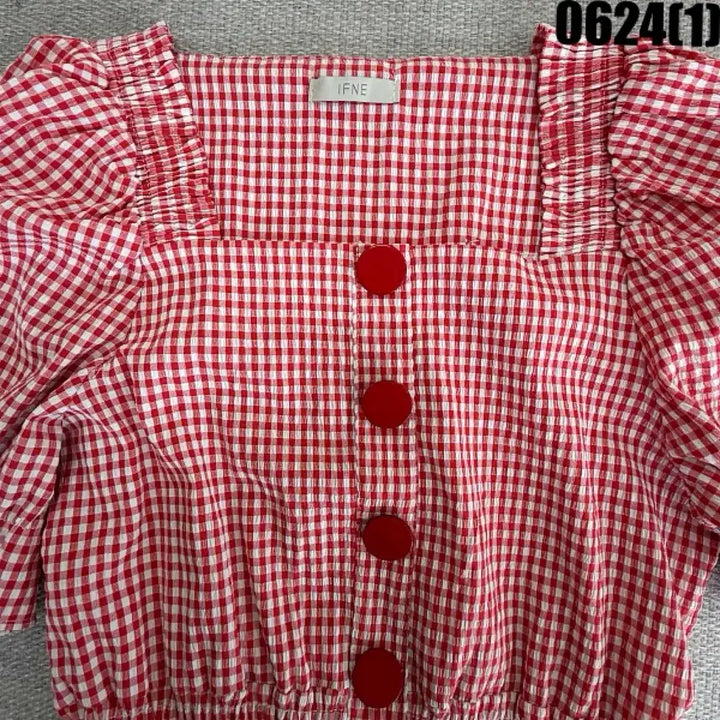 [BUNJANG] IFNE Red Plaid Ruffle Blouse / IFNE 빨간색 체크 프릴 블라우스 F