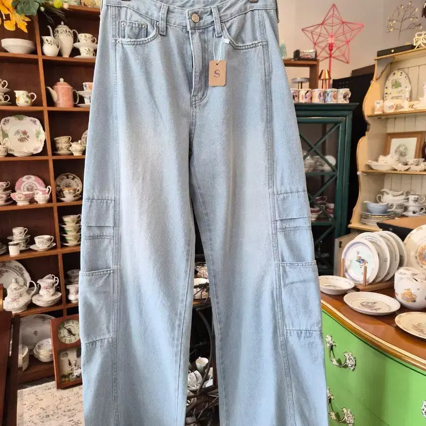 [BUNJANG] Light Wash Cargo Wide Denim Pants / 연청 카고 와이드 데님 팬츠