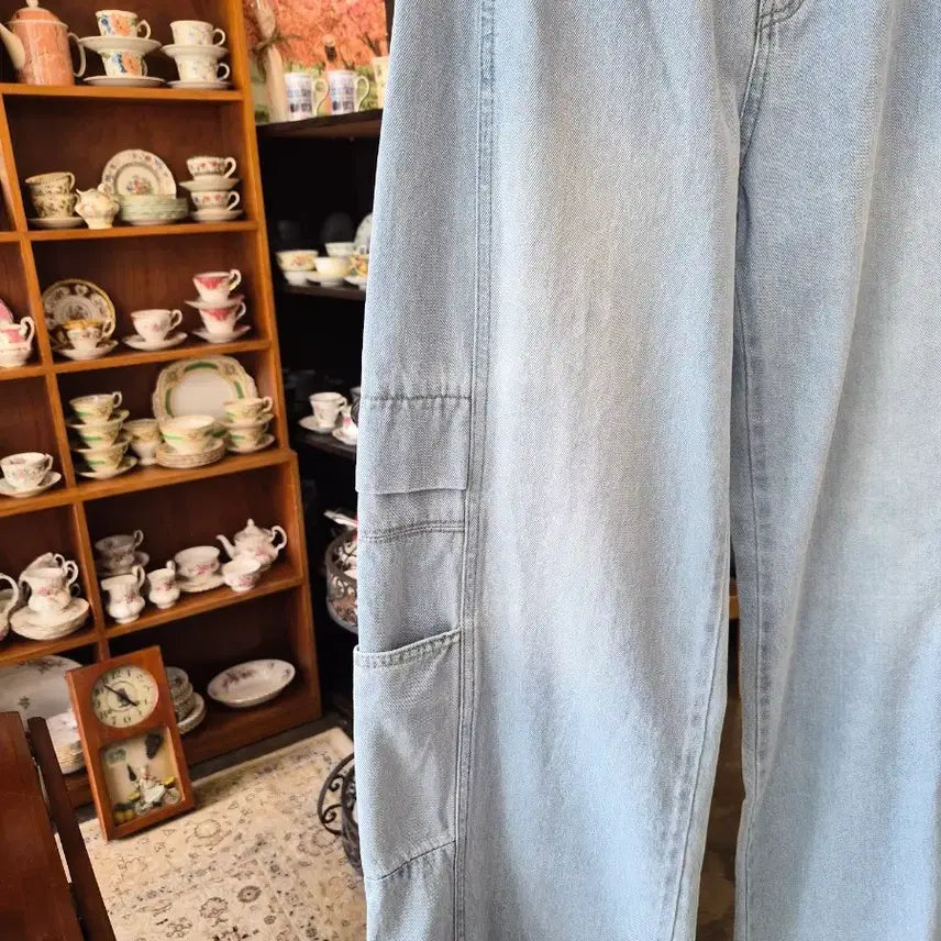 [BUNJANG] Light Wash Cargo Wide Denim Pants / 연청 카고 와이드 데님 팬츠