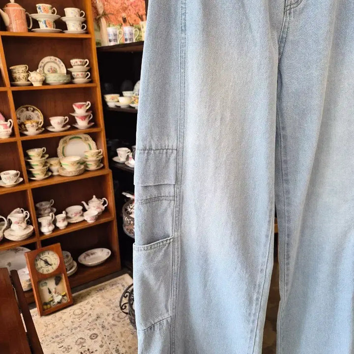 [BUNJANG] Light Wash Cargo Wide Denim Pants / 연청 카고 와이드 데님 팬츠