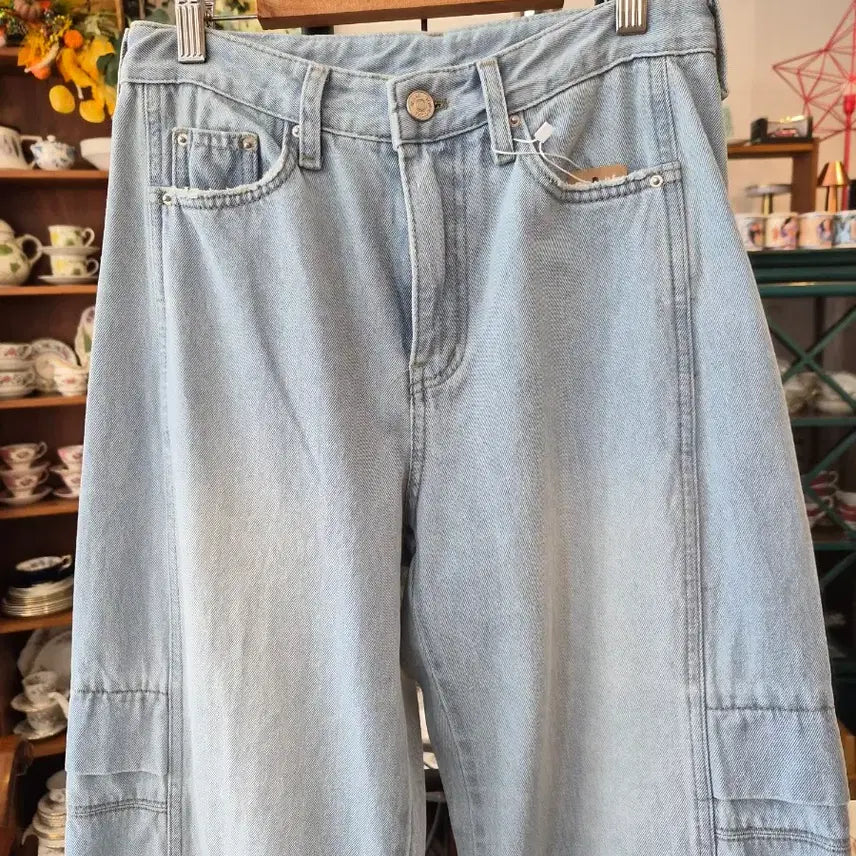 [BUNJANG] Light Wash Cargo Wide Denim Pants / 연청 카고 와이드 데님 팬츠