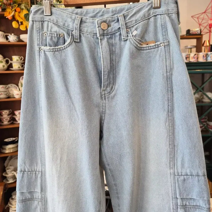 [BUNJANG] Light Wash Cargo Wide Denim Pants / 연청 카고 와이드 데님 팬츠