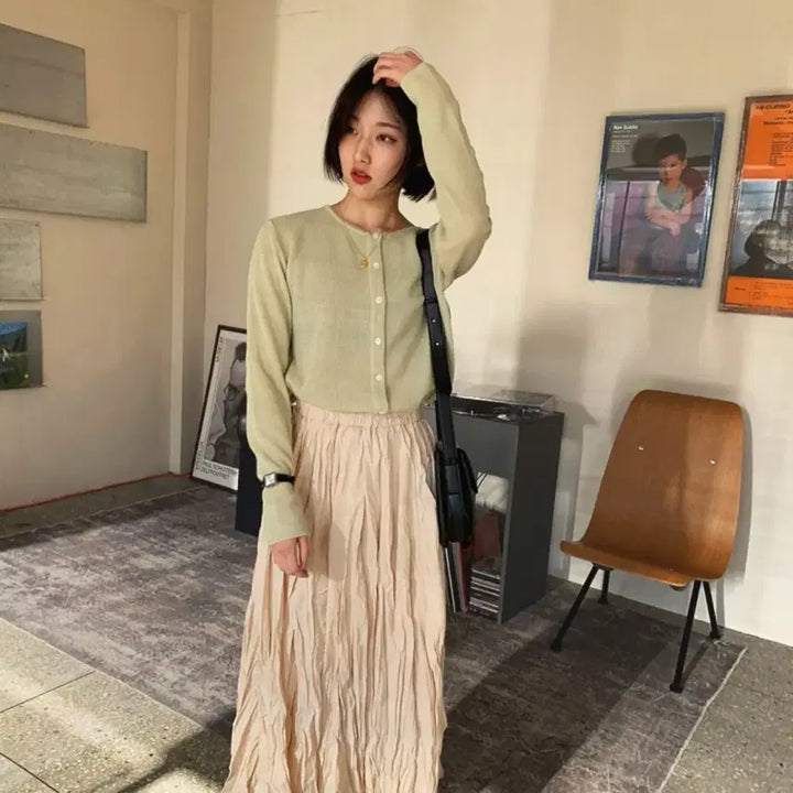 [SOLD OUT] 베이지 주름 링클 롱치마