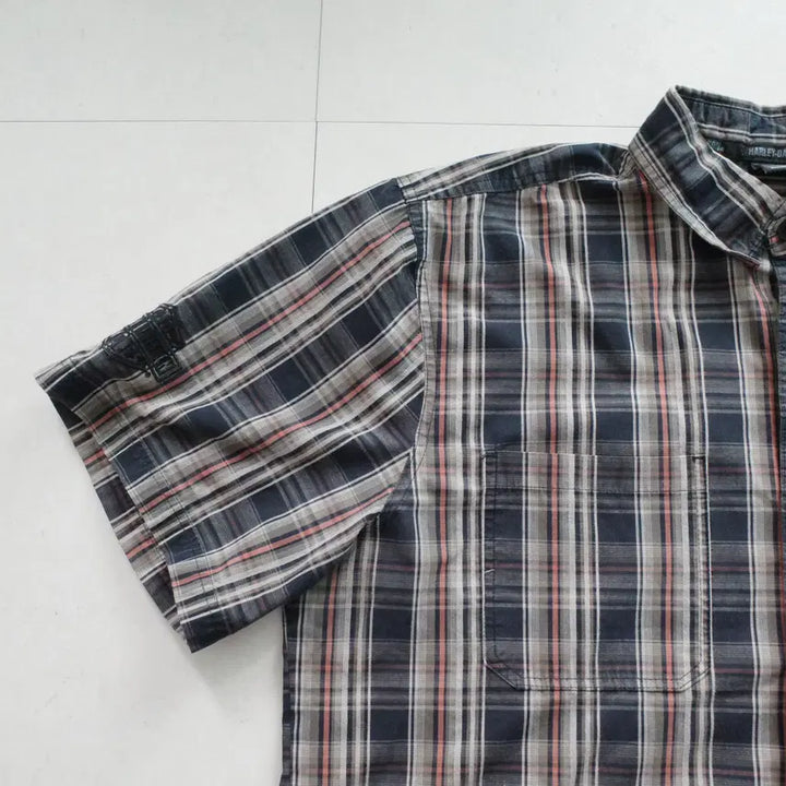 [SOLD OUT] 할리데이비슨 자수 로고 체크 반팔 셔츠 XL