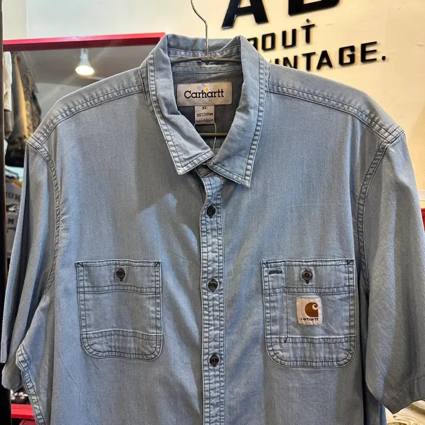 [SOLD OUT] 칼하트 리메이크 데님 반팔 셔츠 XL