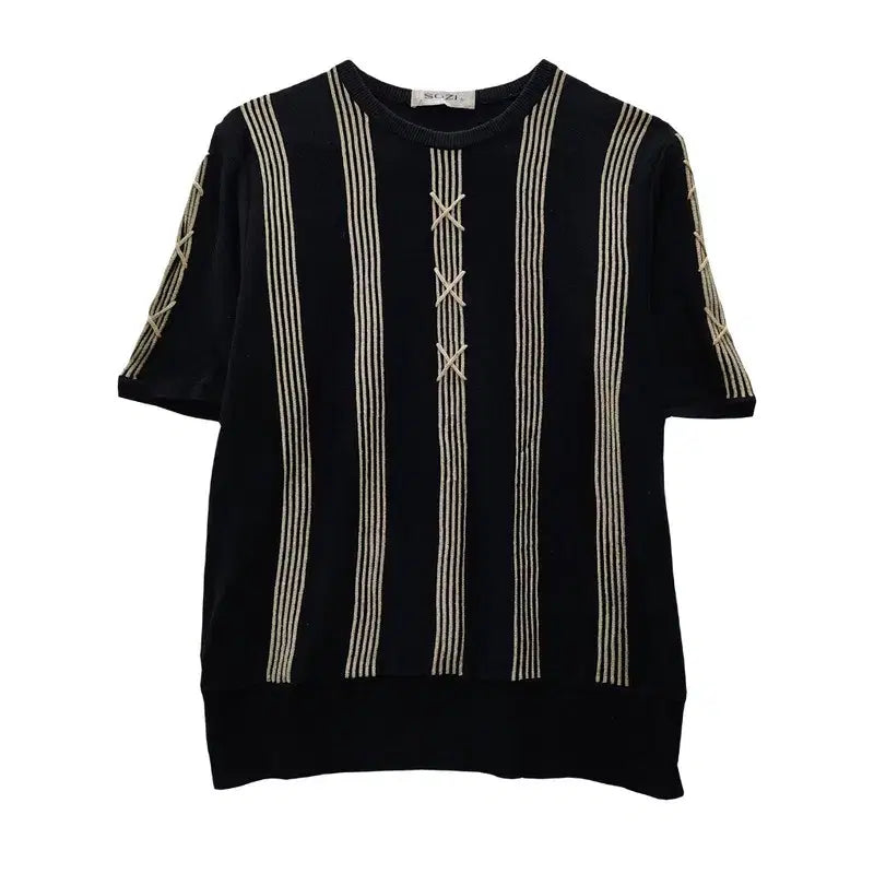 [SOLD OUT] 재패니즈 아방가르드 골드 스트라이프 반팔 니트 MADE IN JAPAN
