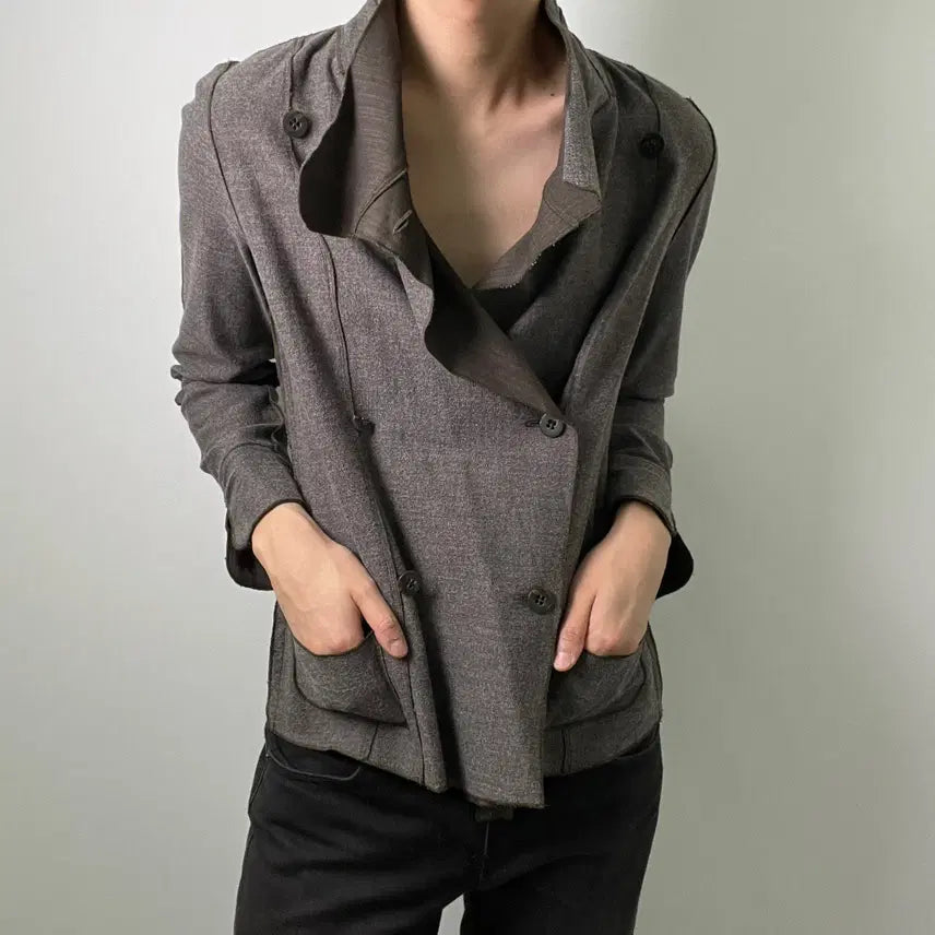 [SOLD OUT] JPN VTG 빈티지 비대칭 하이넥 더블 브레스트 자켓