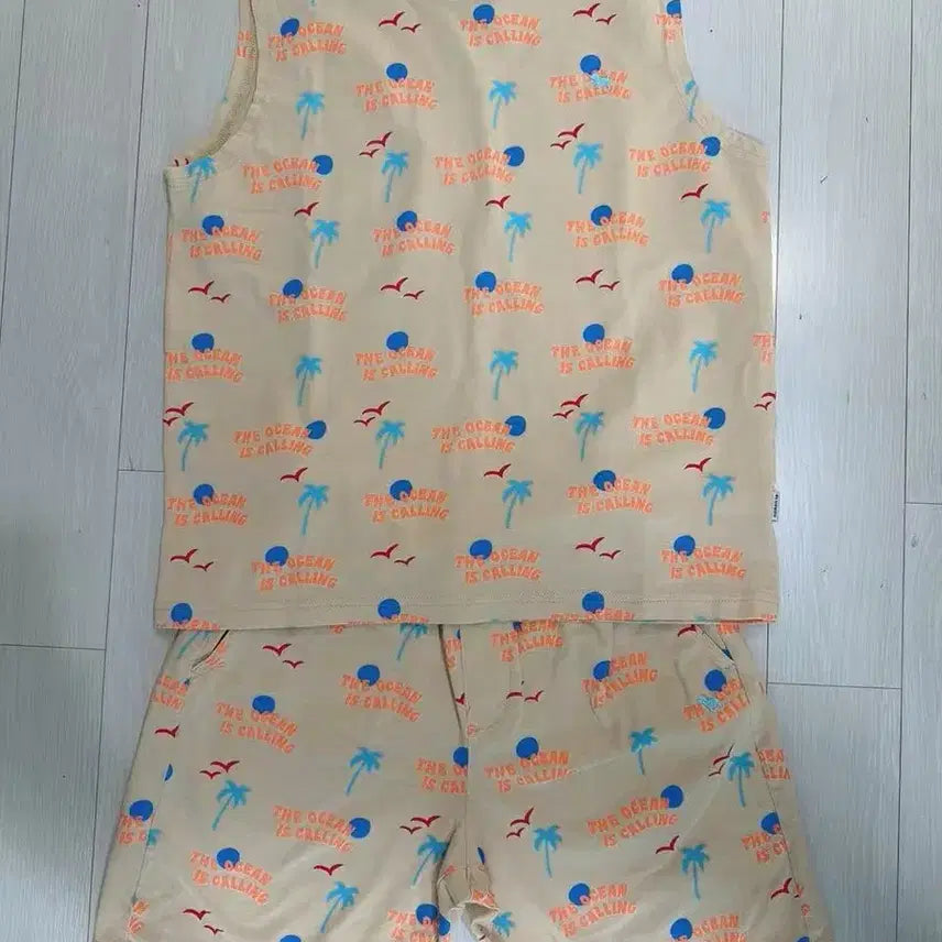 [SOLD OUT] 블루독 남아 야자수 패턴 민소매 상하의 세트 145