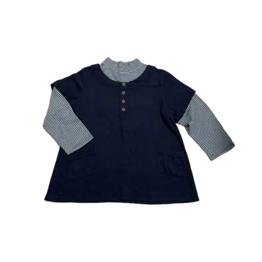 [SOLD OUT] 일본 빈티지 레이어드 스트라이프 네이비 카라 니트 티셔츠 버튼 단추