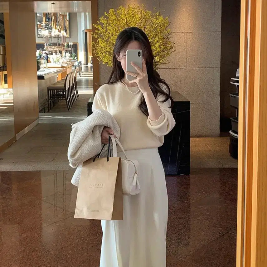 [BUNJANG] Fine Thank You Loveable Slit Back Banding Long Skirt - Ivory / 단종 새상품)파인땡큐 러블 트임 뒷밴딩 롱스커트 - 아이보리