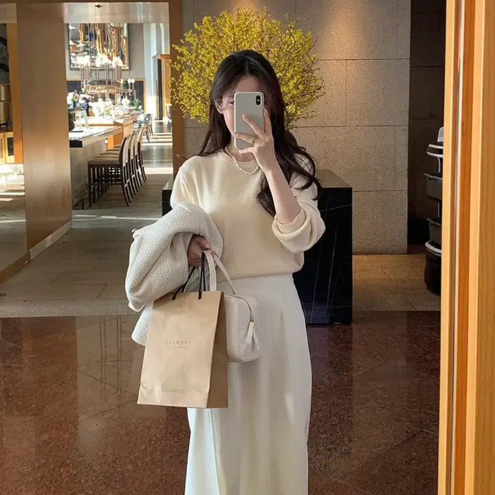 [BUNJANG] Fine Thank You Loveable Slit Back Banding Long Skirt - Ivory / 단종 새상품)파인땡큐 러블 트임 뒷밴딩 롱스커트 - 아이보리