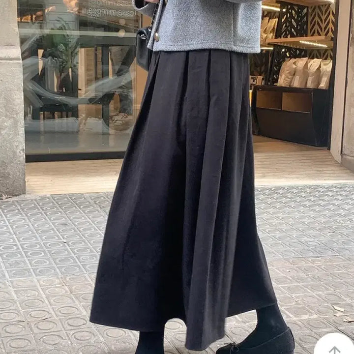 [BUNJANG] Fine Thank You Rose Winter Pleats Long Skirt with Back Banding - Black / 단종 새상품)파인땡큐 로즈윈터플리츠 롱 뒷밴딩 스커트-블랙