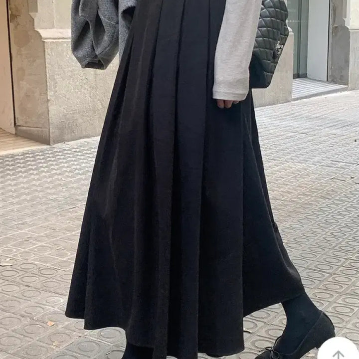 [BUNJANG] Fine Thank You Rose Winter Pleats Long Skirt with Back Banding - Black / 단종 새상품)파인땡큐 로즈윈터플리츠 롱 뒷밴딩 스커트-블랙