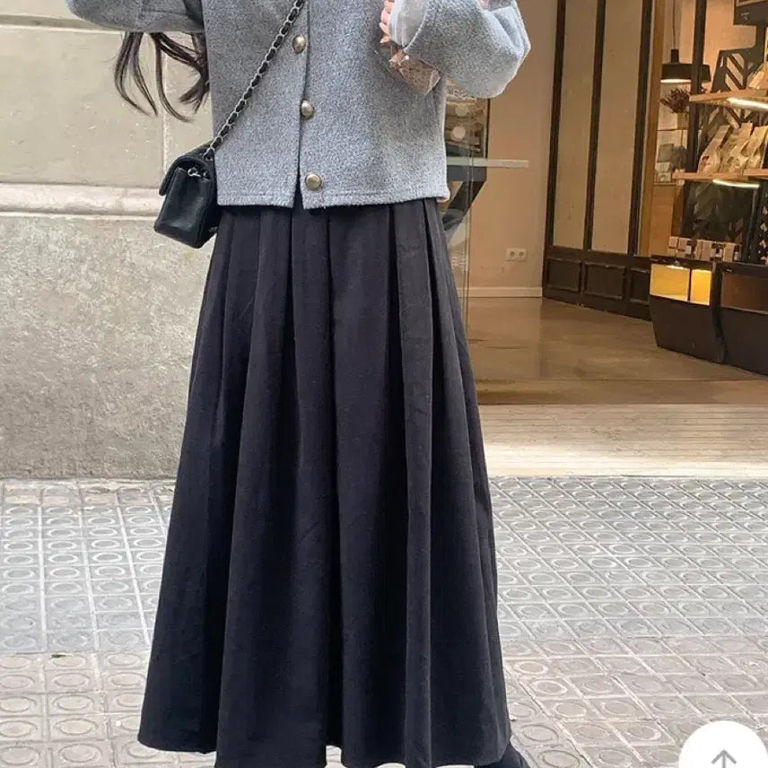 [BUNJANG] Fine Thank You Rose Winter Pleats Long Skirt with Back Banding - Black / 단종 새상품)파인땡큐 로즈윈터플리츠 롱 뒷밴딩 스커트-블랙