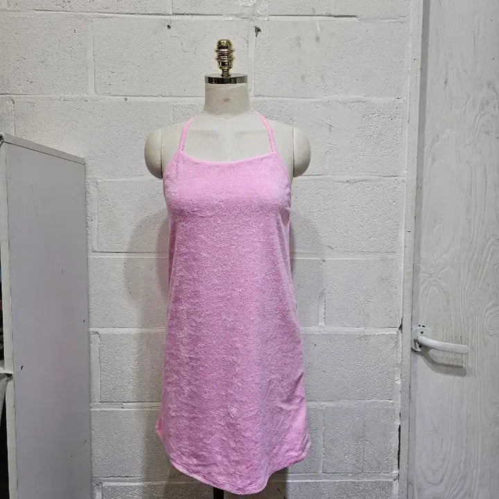[BUNJANG] Haltersneck A-Line Dress Towel Material - Pink / 세미a라인 타올재질의 홀터넥 원피스- 분홍