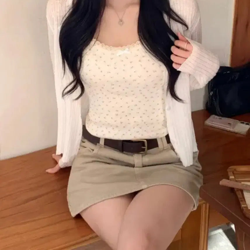 [BUNJANG] Ablley Cardigan, Skirt, and Camisole Set / 에이블리 가디건 치마 나시 세트