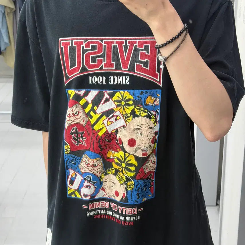 [BUNJANG] Evisu Daruma Printing T-Shirt Black 2XL / (2XL) 에비수 다루마 프린팅 반팔 티셔츠 블랙