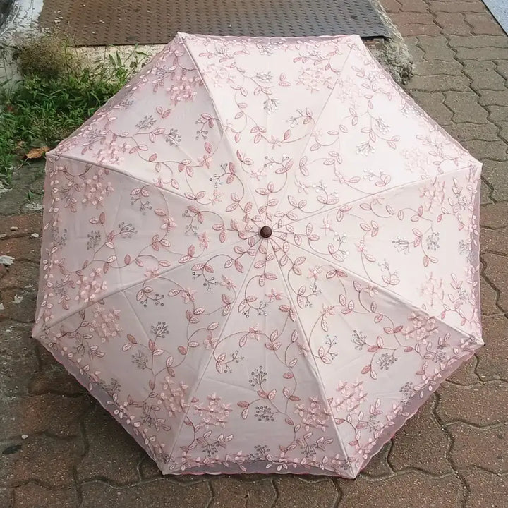 [BUNJANG] Lovely Light Pink Flower Sequin Double Mesh Embroidery Luxury Blackout Parasol / 러블리 연핑크 플라워 스팽클 2중망사 자수 고급진 암막 양산