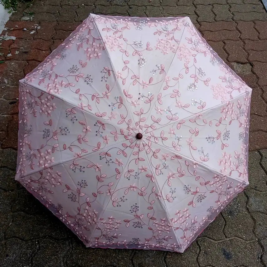 [BUNJANG] Lovely Light Pink Flower Sequin Double Mesh Embroidery Luxury Blackout Parasol / 러블리 연핑크 플라워 스팽클 2중망사 자수 고급진 암막 양산