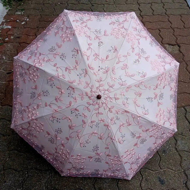 [BUNJANG] Lovely Light Pink Flower Sequin Double Mesh Embroidery Luxury Blackout Parasol / 러블리 연핑크 플라워 스팽클 2중망사 자수 고급진 암막 양산