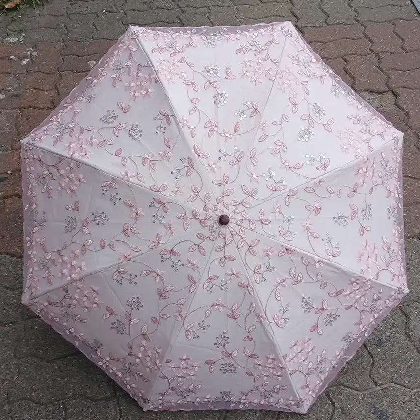 [BUNJANG] Lovely Light Pink Flower Sequin Double Mesh Embroidery Luxury Blackout Parasol / 러블리 연핑크 플라워 스팽클 2중망사 자수 고급진 암막 양산