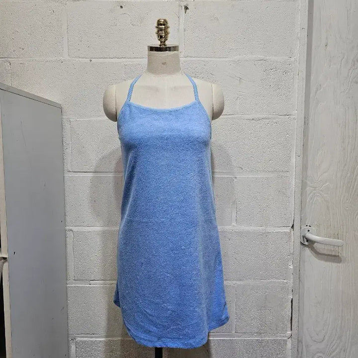 [BUNJANG] Terry Halterneck A-Line Dress - Sky Blue / 세미a라인 타올재질의 홀터넥 원피스- 하늘색