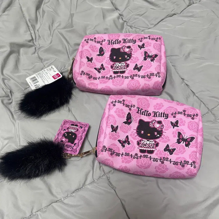 [BUNJANG] Hello Kitty Gal Cosmetic Pouch Leopard Butterfly Rose Pattern Pink / 헬로키티 갸루 호피 나비 장미 화장품 파우치