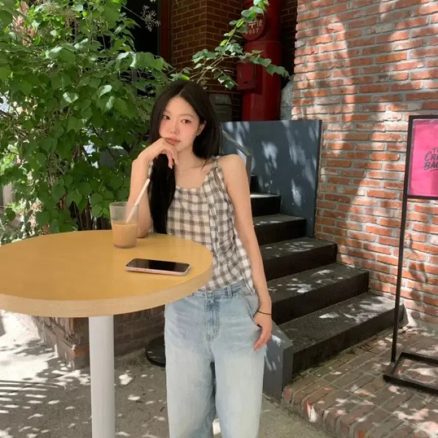 [BUNJANG] Lowell Market Wish Check Blouse White New Arrival / 로웰마켓 위시 체크 블라우스 화이트 새상품