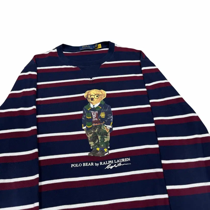 [BUNJANG] Polo Ralph Lauren QR Stripe Bear Sweatshirt Size S / 폴로 랄프로렌 QR 스트라이프 베어 곰돌이 맨투맨 S
