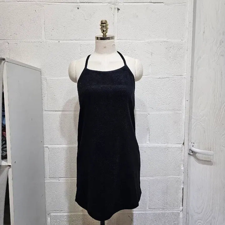 [BUNJANG] Semi A-Line Terry Cloth Halterneck Dress - Black / 세미a라인 타올재질의 홀터넥 원피스- 블랙
