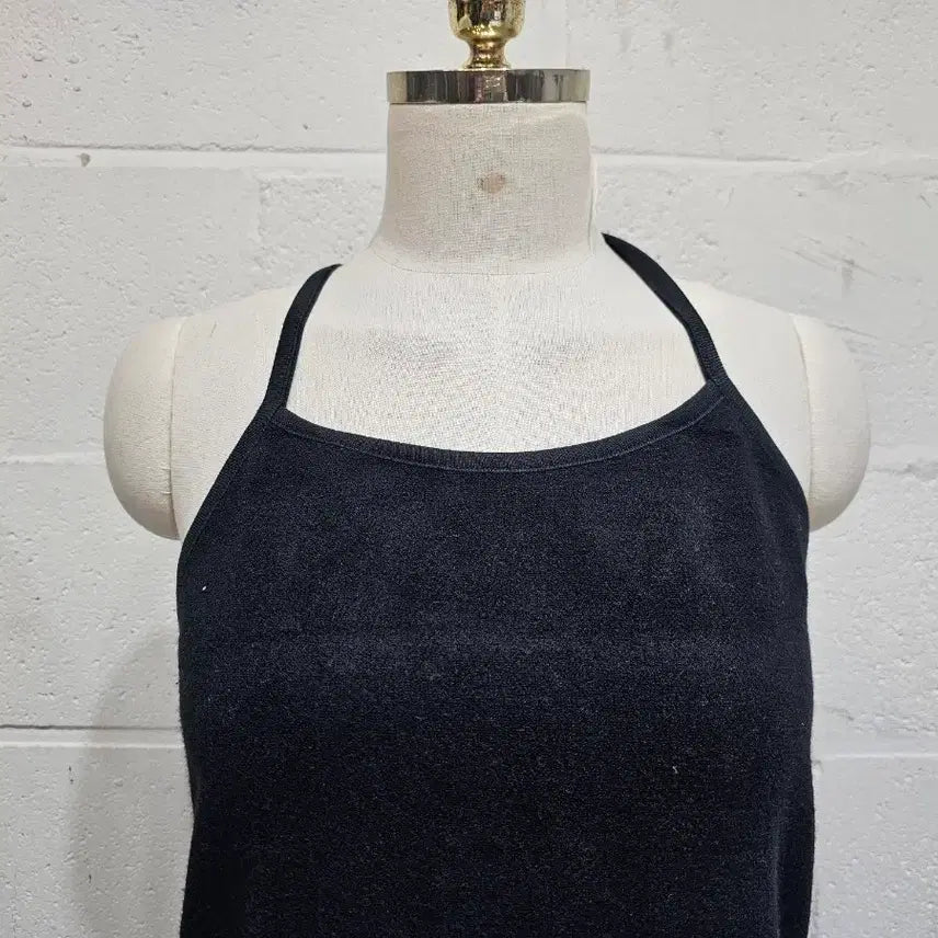 [BUNJANG] Semi A-Line Terry Cloth Halterneck Dress - Black / 세미a라인 타올재질의 홀터넥 원피스- 블랙