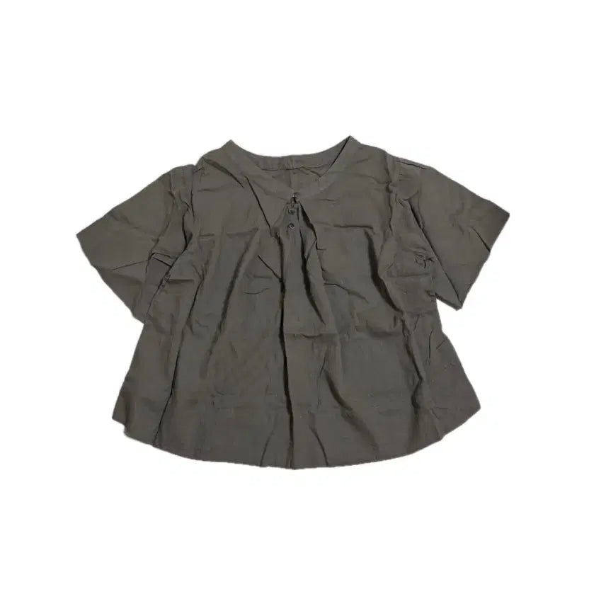 [BUNJANG] Japanese Vintage Charcoal Short Sleeve Shirt Blouse / 일본 빈티지 차콜 단추 반팔 셔츠 블라우스 티셔츠